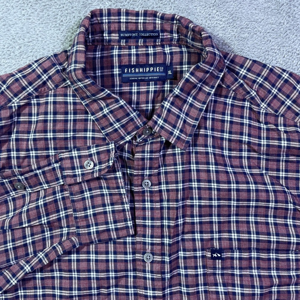 FISHHIPPIE Men's Plaid Long Sleeve Button Up Shirt "Rumefont Collection" Size XL
